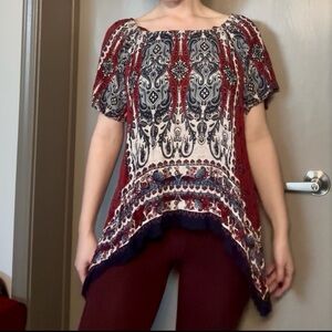 Earthbound Trading Co. Red Paisley Boho Off-Shoulder Women’s Top | Size Small